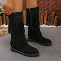 Women's High-Shaft Tassel Boots | Casual PU Leather Side Zipper Boots