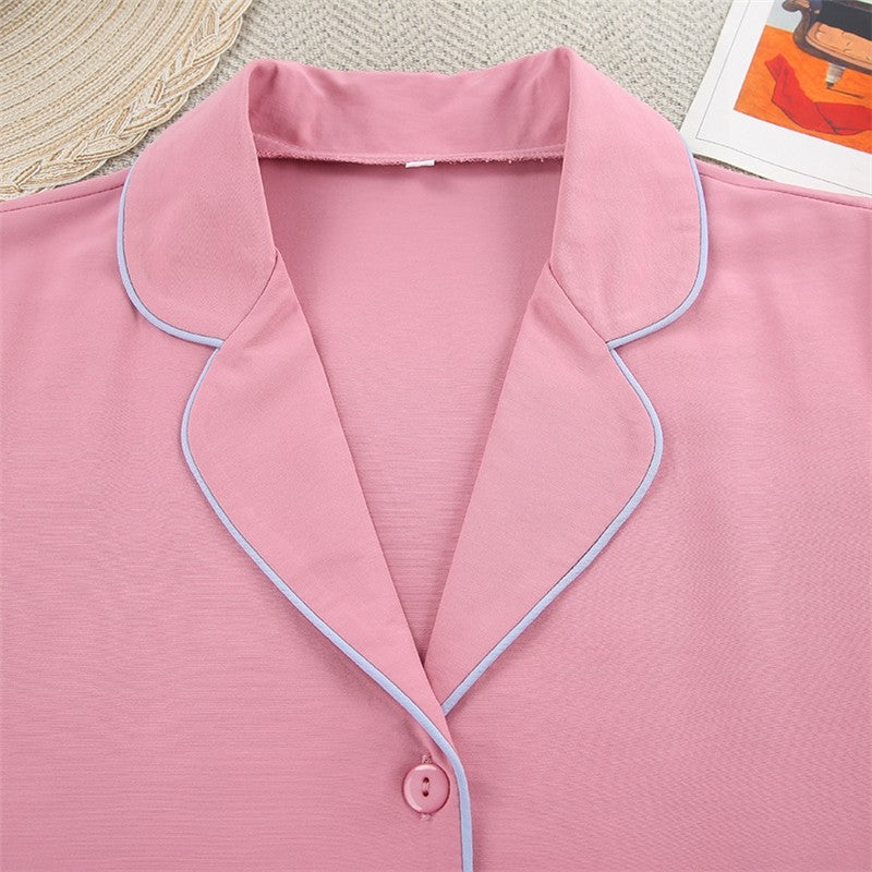 Long Sleeve Lapel Single Breasted Top and Pants Loose Two-Piece Suit Pajama Set