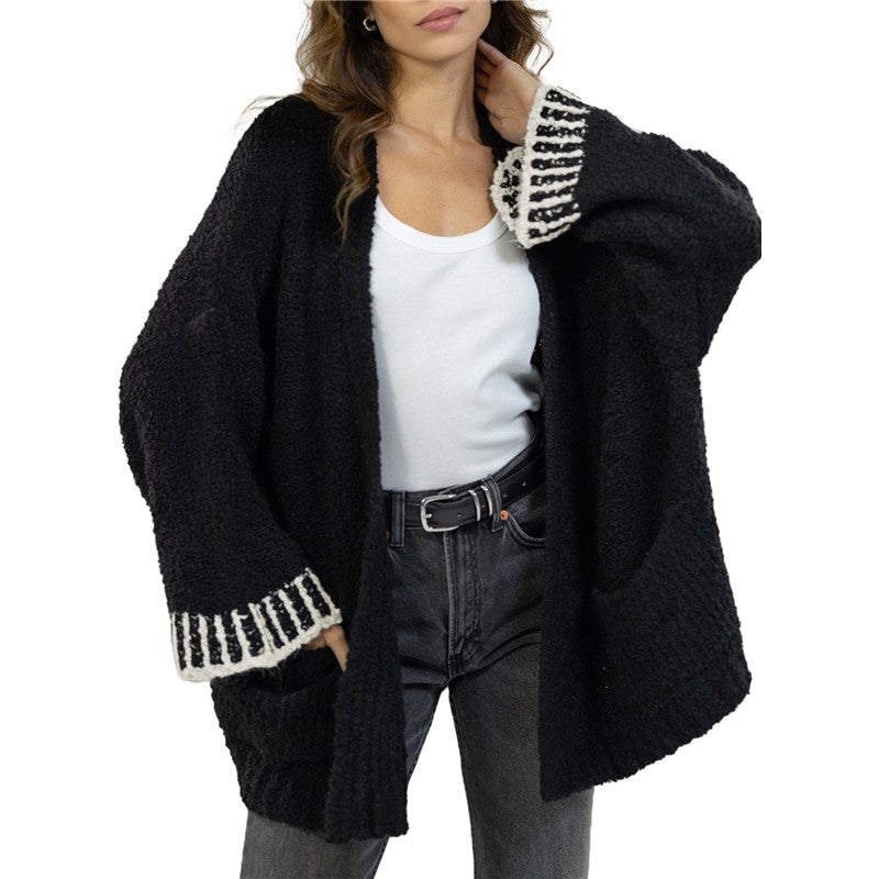 Casual Loose Contrast Color Long Sleeve Sweater Cardigan