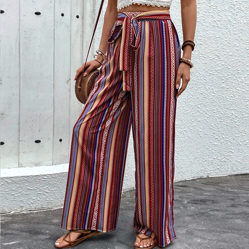 High-Rise Printed Wide-Leg Elastic Waist Pants