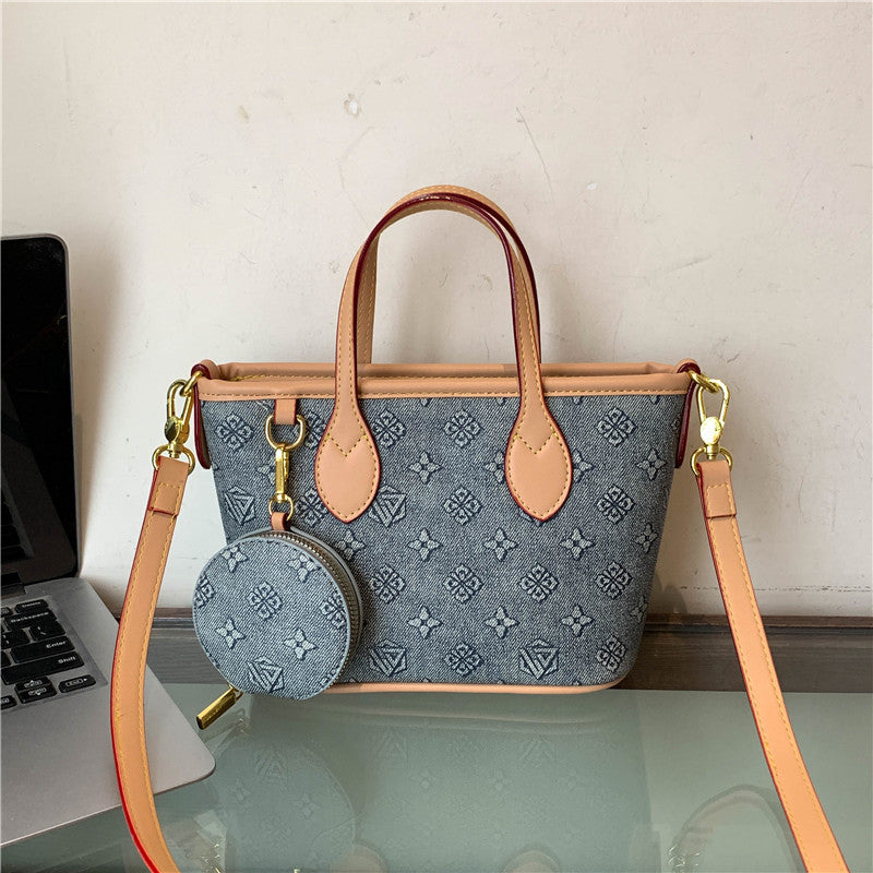 Retro Print Bucket Tote Bag – PU Leather Shoulder Bag for Women