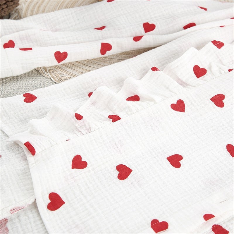Heart Print Long Sleeve Lapel Single Breasted Top and Shorts Set - Cute Loungewear