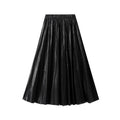 Metallic Pleated A-Line Skirt with Elastic Waist in Solid Color