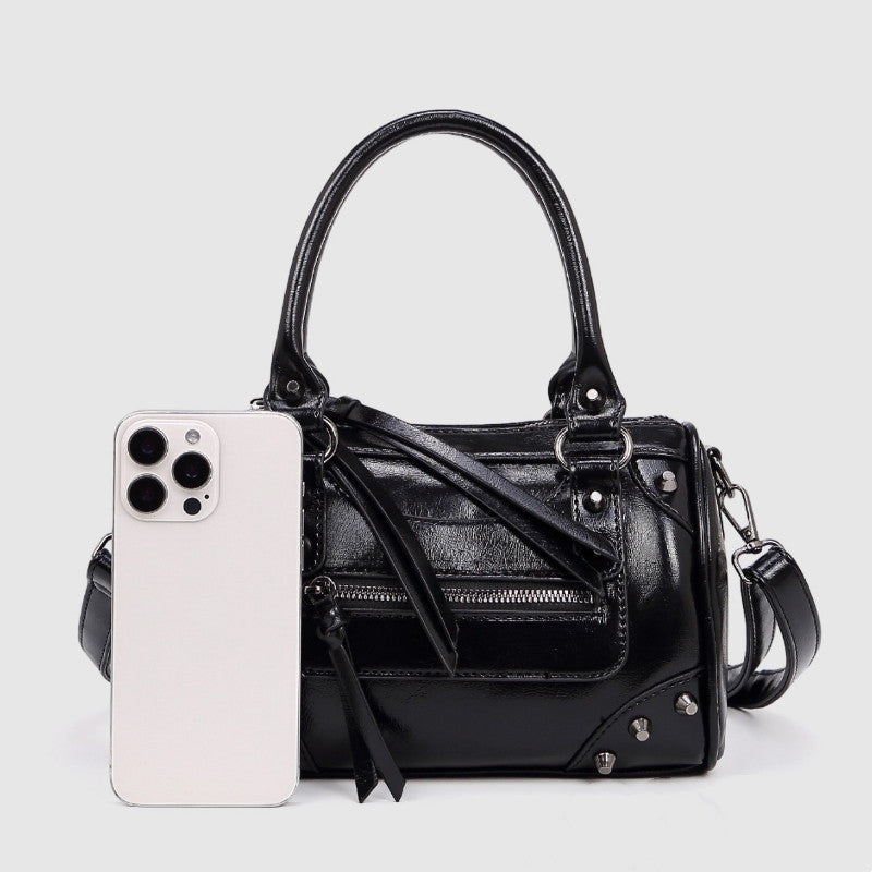 Studded Pillow Racing Tote Shoulder Bag - Large Capacity PU Leather Crossbody Handbag for Women