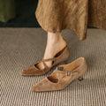 Women's Elegant Mid-Heel Stiletto Pointed-Toe Mary Jane Shoes | Slip-On Dress Shoes