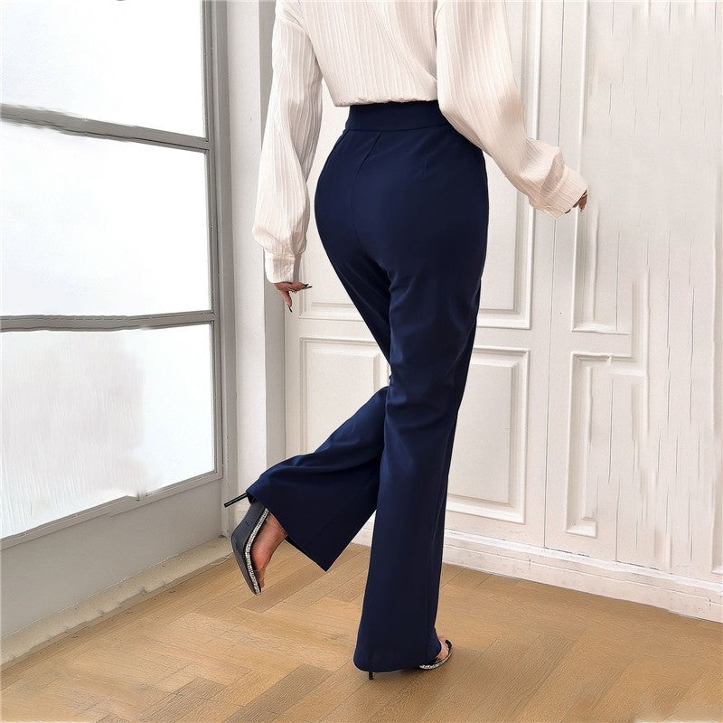 Elegant Solid Color Bell Bottom Trousers
