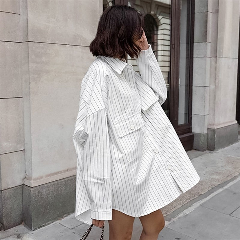 Striped Shirt Dress with Versatile Long Sleeves