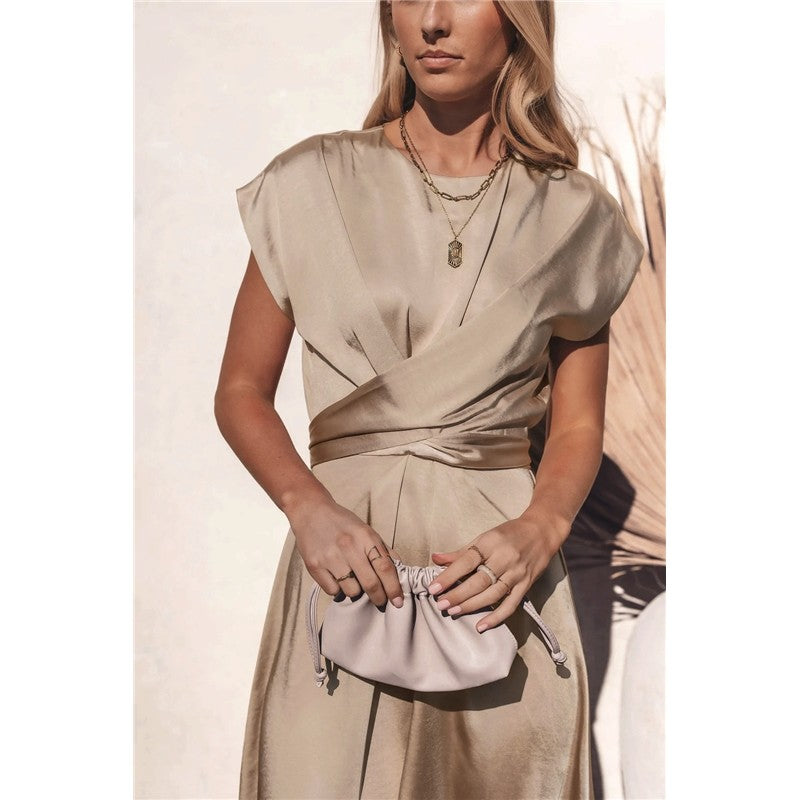 Solid Color Sleeveless Bandage Satin Maxi Dress