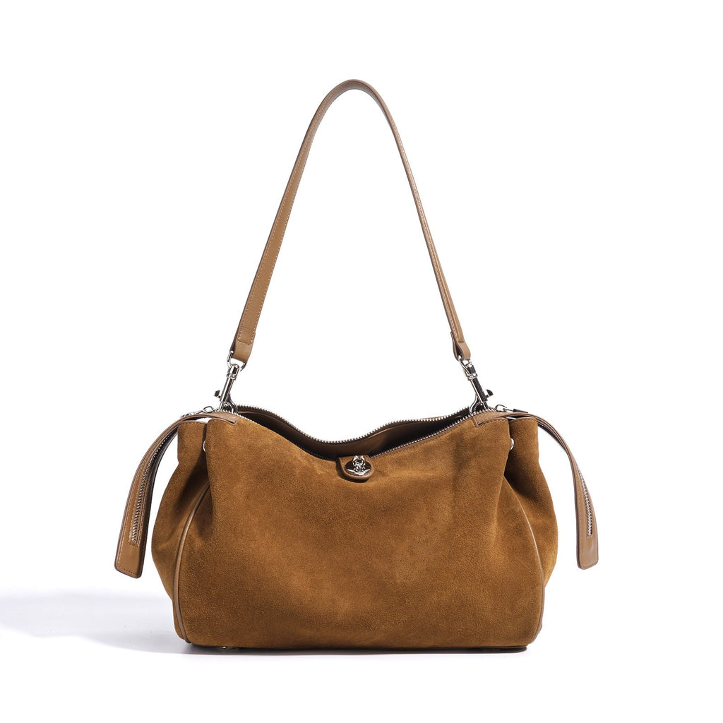 Women's Genuine Suede Leather Crossbody Pillow Bag | Double Strap Shoulder Bag