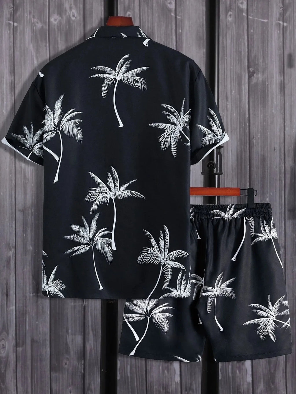 Men's Full Size Palm Print Button Up Shirt and Shorts Set Plus Size