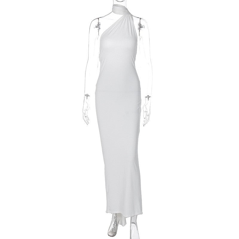 Solid Color Sleeveless Dress with Backless Design and Pleated Detailing