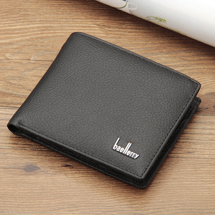 Men's Genuine Leather Bifold Wallet – Full-Grain Cowhide Short Coin Purse