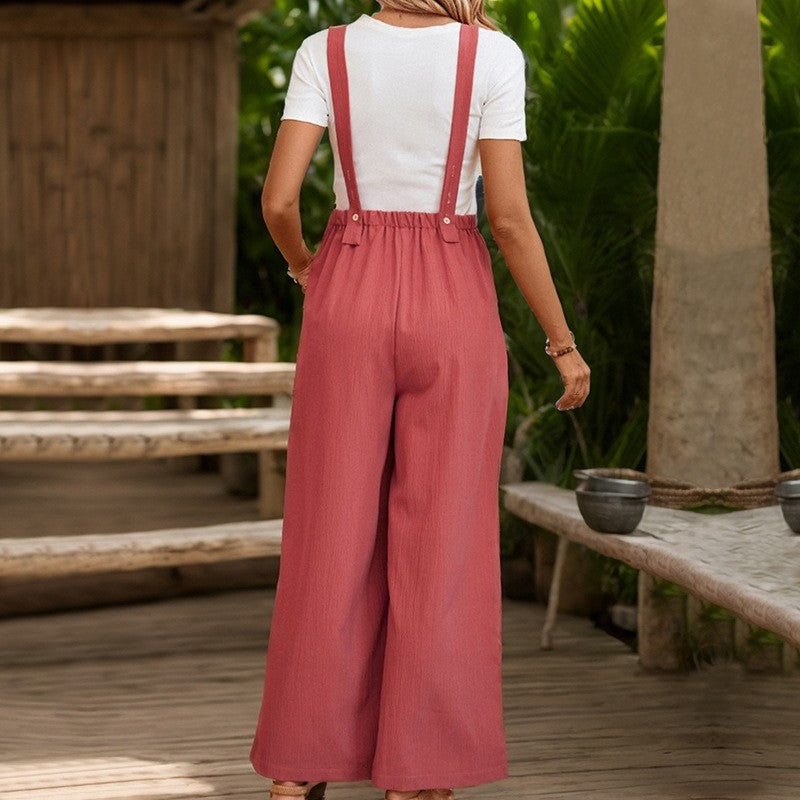 Casual Solid Color Straight Suspenders Jumpsuit for a Chic Commute