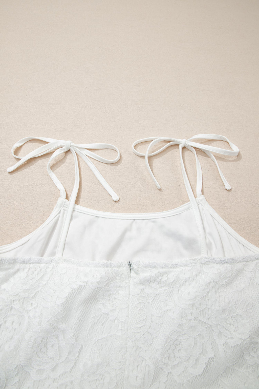 White Tie Spaghetti Straps Floral Lace Overlay Long Dress
