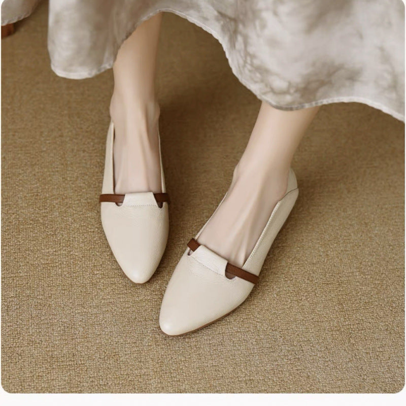 Women's French-Style Suede Low-Heel Pointed Toe Shoes - Elegant Casual Sheepskin Flats