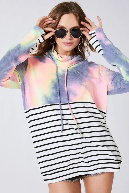 Tie Dye French Terry Cowl Neck Top