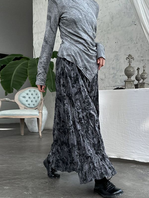 High Waisted Loose Elastics Pleated Printed Skirts