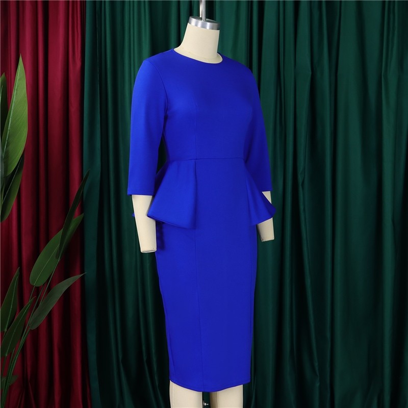 Ruffle Hem Solid Color Bodycon Dress for Office Wear