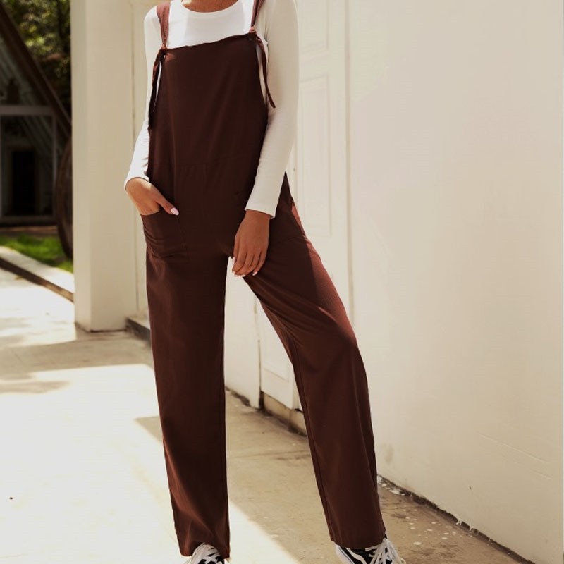 Casual Loose Solid Color Sleeveless Pockets Jumpsuits