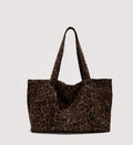 Women's Leopard Print Tote Bag – Suede Velvet Shoulder Handbag for Everyday Use