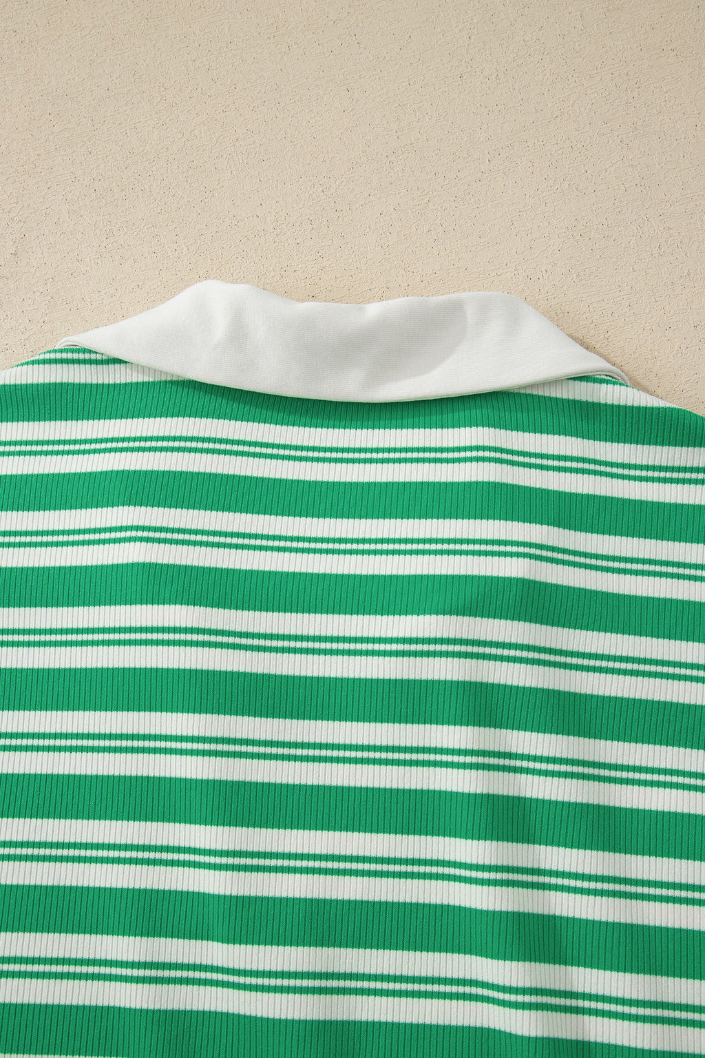 Green Stripe Collared V Neck Short Sleeve T Shirt Midi Dress with Pockets