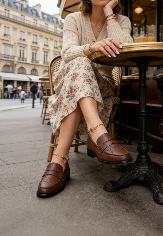 Clotilda Perforated Low Heel Loafers