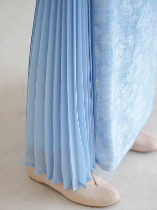 Fashion Vintage Light Blue Jacquard Long Cheongsams