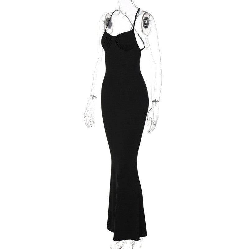 Halter Neck Backless Swing Dress in Solid Color