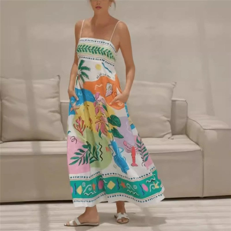 Sleeveless Swing Dress with Printed Camisole Top