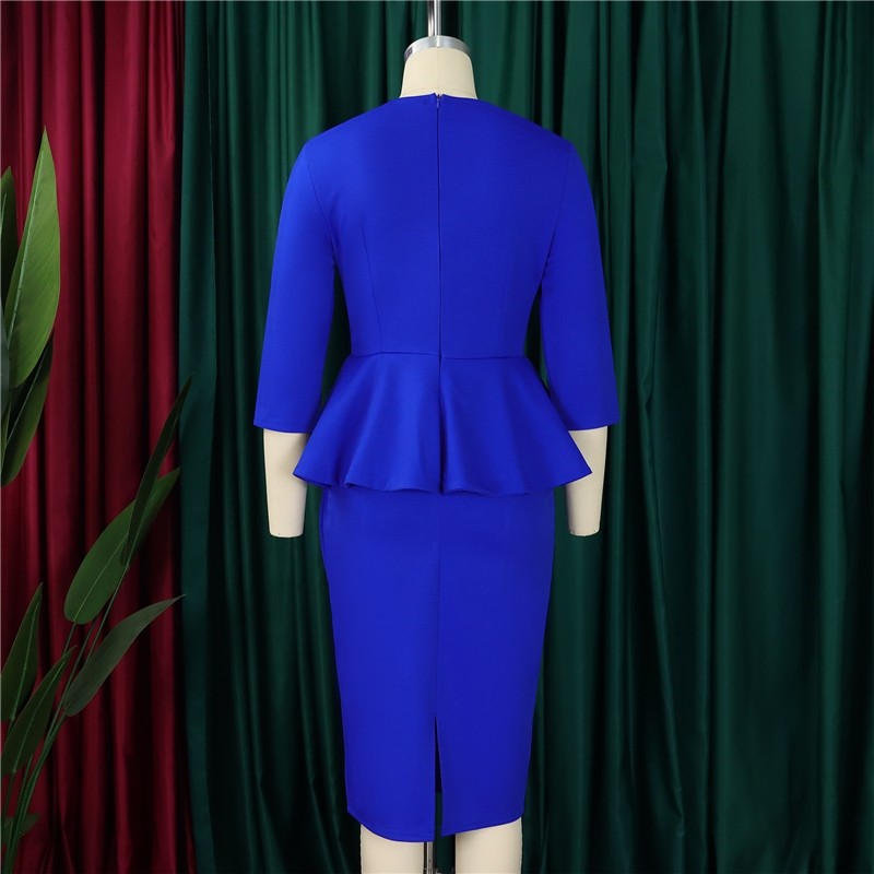 Ruffle Hem Solid Color Bodycon Dress for Office Wear