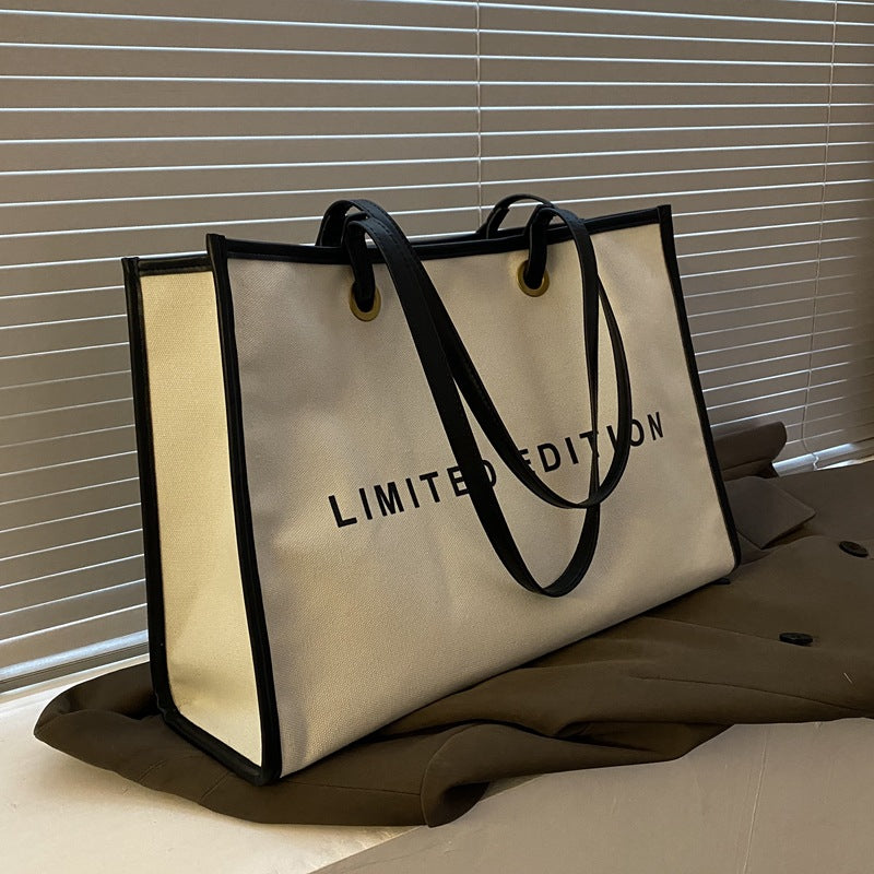Women's Large Canvas Tote Bag – Stylish PU & Canvas Shoulder Bag with Zipper Pocket