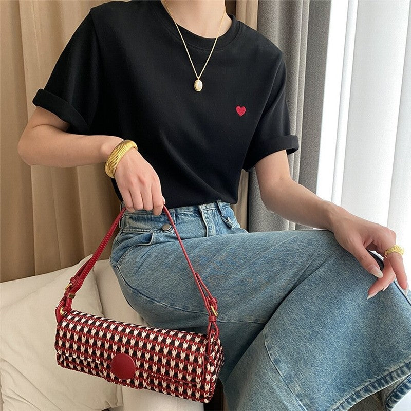 Embroidered Love Heart Casual Short Sleeve T-Shirt