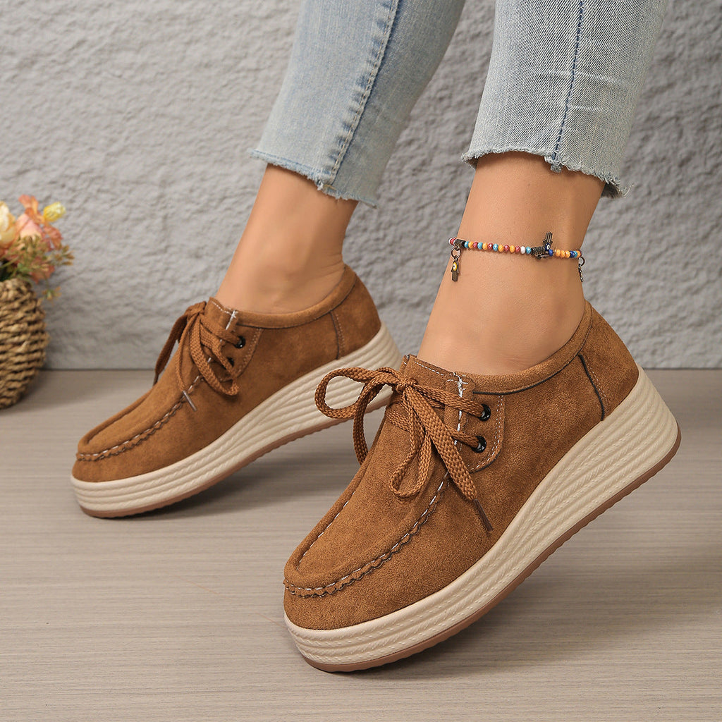 Women's Lace-Up Chunky Sole Pumps - Mid Heel Round Toe Casual Dress Shoes