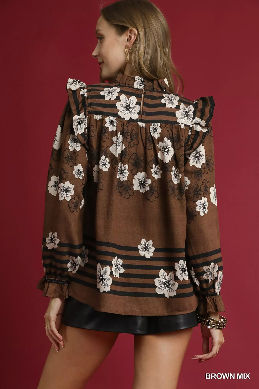 Full Size Mix Floral Smocked Ruffle Blouse Plus Size