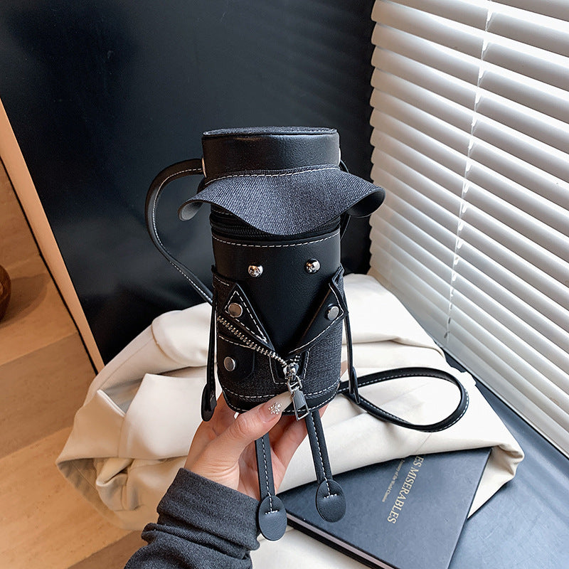 Women's Cylindrical Crossbody Phone Bag – Vintage Cartoon PU Leather Mini Shoulder Bag