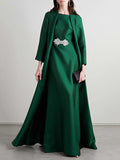 Loose Fit Long Sleeve Embroidered Evening Dress in Solid Color