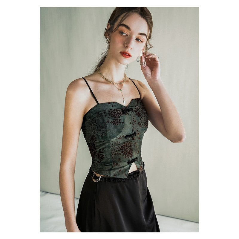 Vintage Print Spaghetti Strap Slim Fit Tank Top