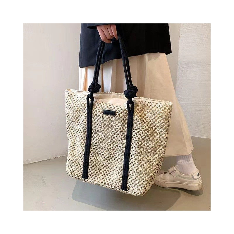 Woven Bag with Hollow-Out Design and Spacious Storage