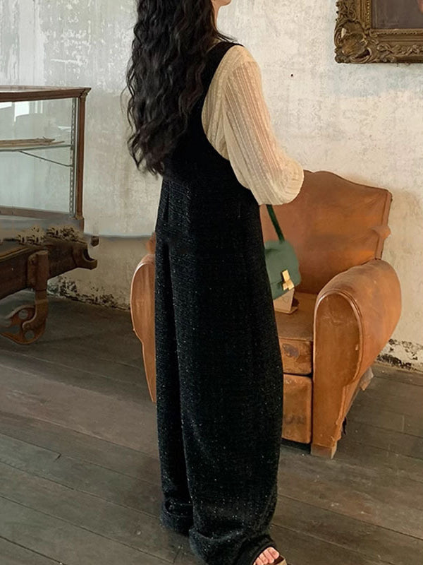 Loose Sleeveless Pockets Solid Color Collarless Overalls