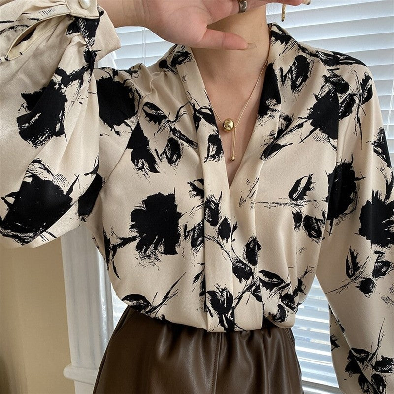 Vibrant Ink Lantern Sleeve Satin V-Neck Shirt