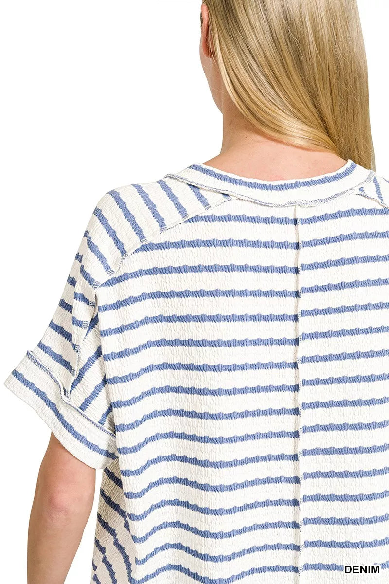 Stripe Jacquard Round-Meck Tee
