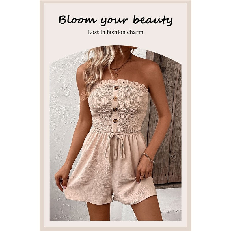 Solid Color Sleeveless Tube Short Jumpsuits