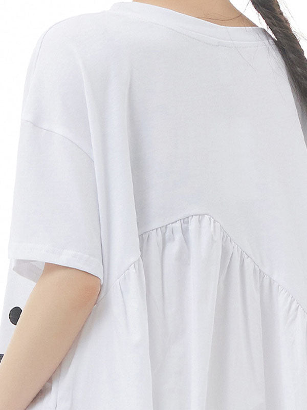 Loose Polka-Dot Split-Joint Striped Round-Neck Midi Dresses