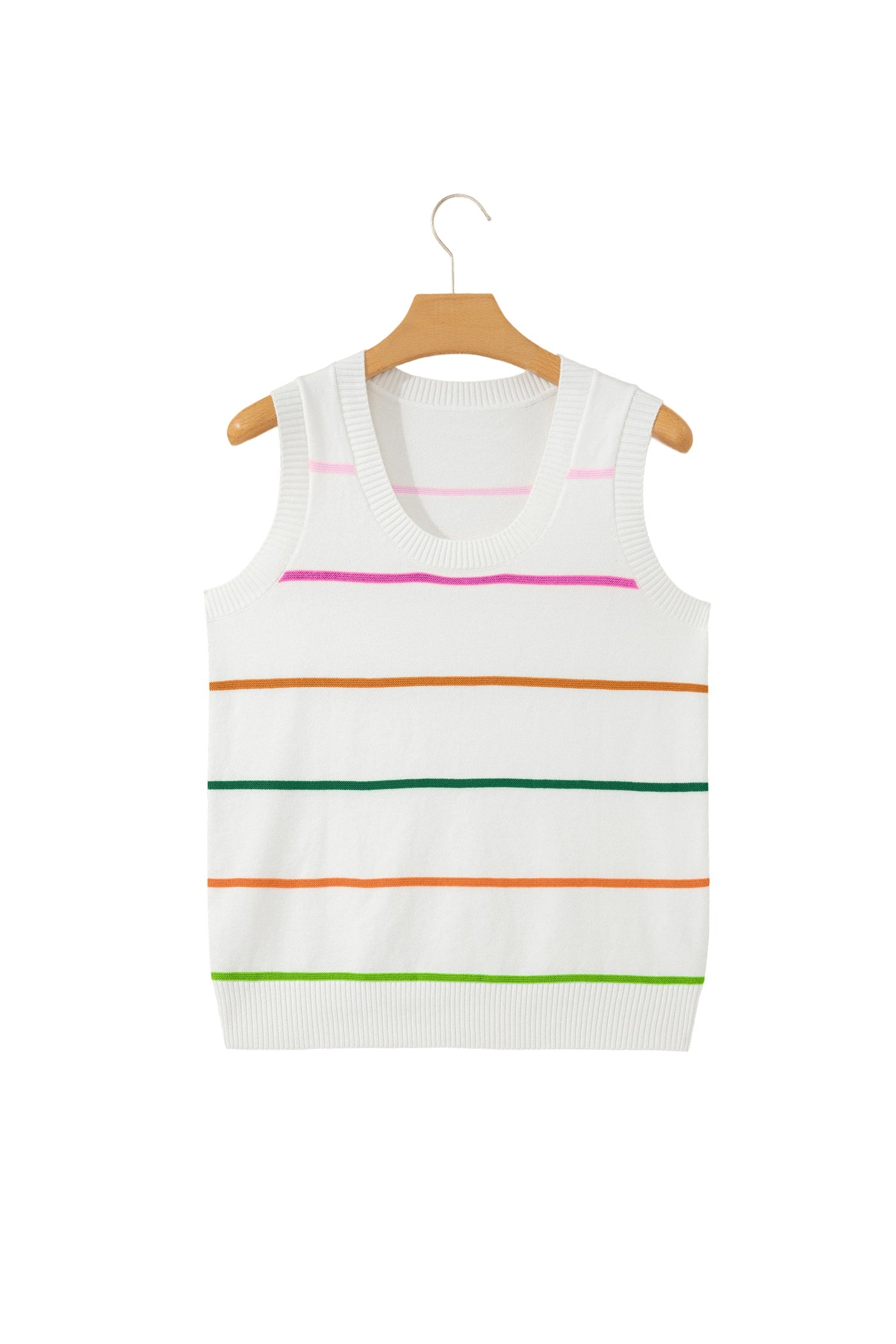 White Stripe Round Neck Knitted Sweater Tank