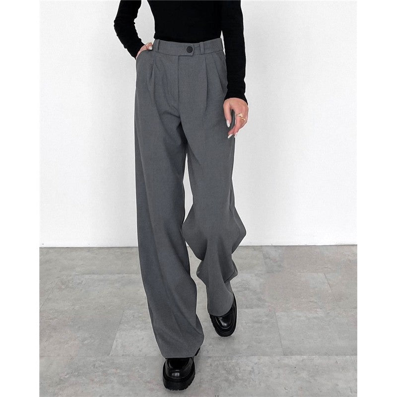 High Waist Straight Leg Casual Suit Trousers in Solid Color