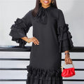 Stylish Ruffle Hem Trumpet Sleeve Dress