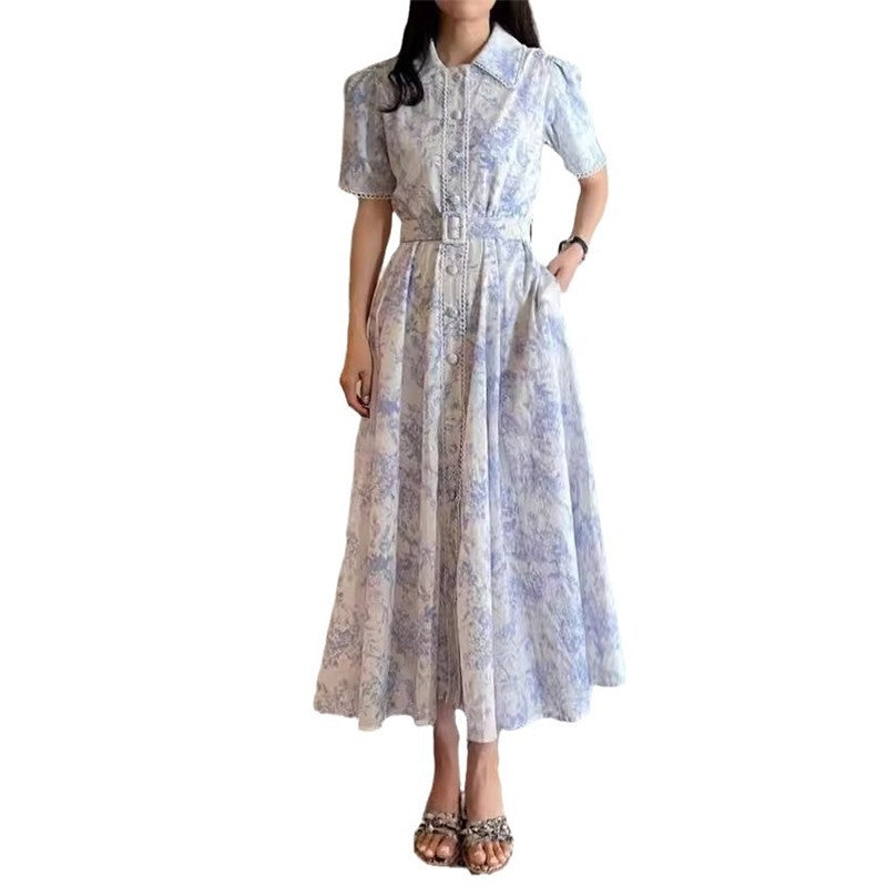 Single-Breasted Collared Dress with Waist Cinching Belt