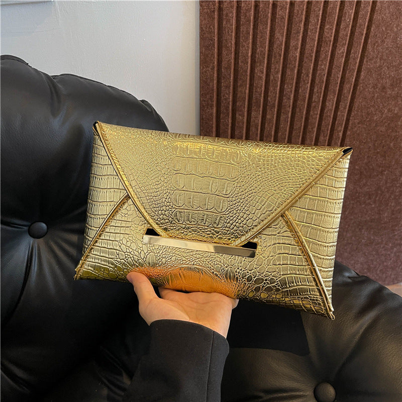 Crocodile Pattern Envelope Clutch Bag