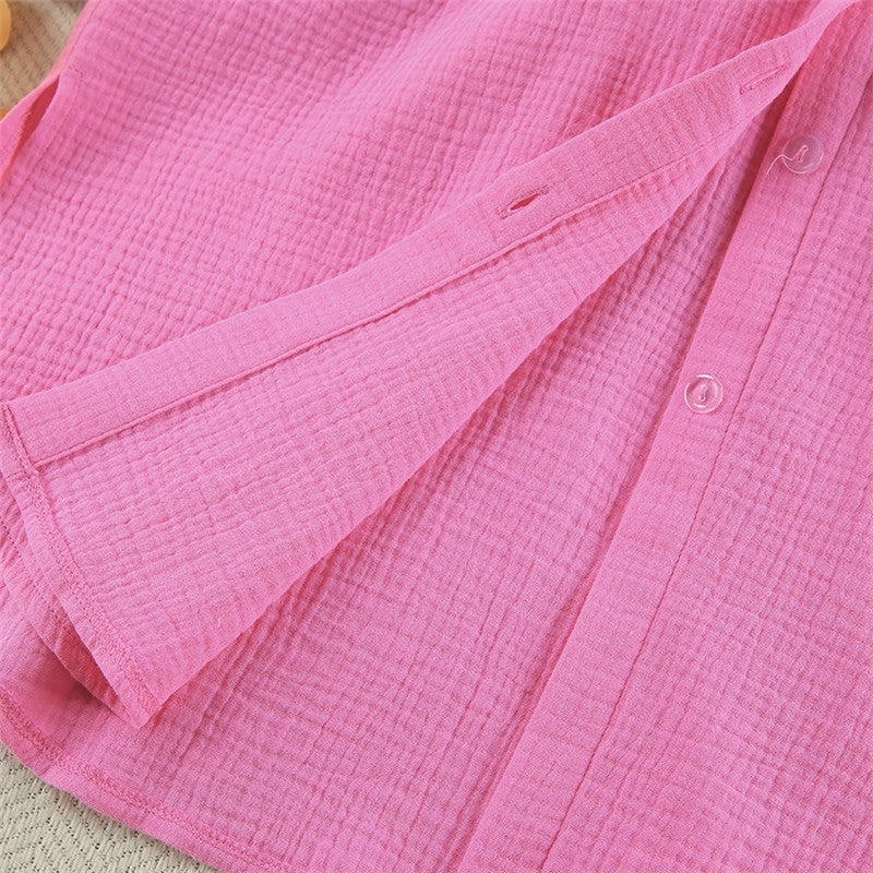 Solid Color Long Sleeve Shorts Pajama Set
