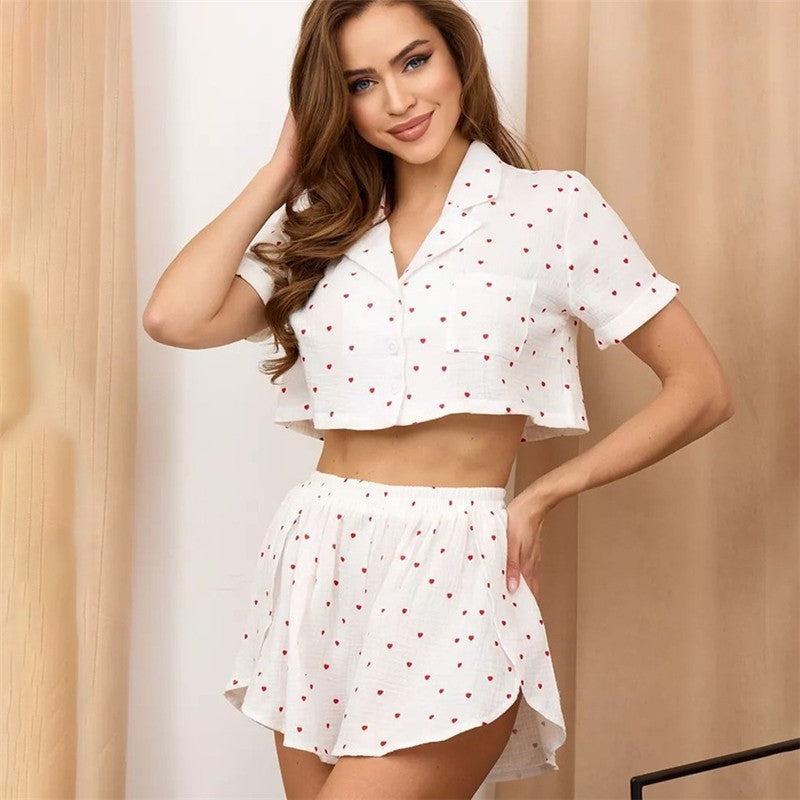 Floral Print Split Shorts with Short Sleeves - Casual Home Wear